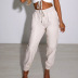 Pantalones harén de color sólido de cintura alta informales que combinan con todo con cintura elástica NSONF136832