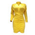 v neck long sleeve slim high waist solid color dress NSONF136838
