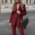 long sleeve lapel high waist lace-up solid color blazer and pant two-piece suit NSONF136840