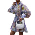 long-sleeved lapel lace-up short flower printed shirt dress NSONF136845