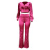 slim puff sleeve v neck high waist flared solid color top and pants two-piece set NSONF136847