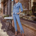 slim long sleeve high waist slit professional solid color blazer and pant set NSONF136852