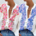 single-breasted floral printed loose puff sleeved cotton and linen shirt NSONF136861