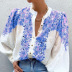 single-breasted floral printed loose puff sleeved cotton and linen shirt NSONF136861