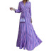 long sleeve lapel large swing long style high waist striped print dress NSONF136862