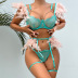 sexy feather stitching chain slim high waist solid color lace undertwear four-piece set NSHLN136878