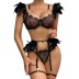 sexy feather stitching chain slim high waist solid color lace undertwear four-piece set NSHLN136878