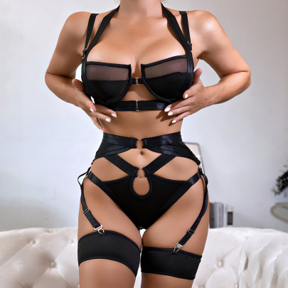 Sexy Sling High Waist Wrap Chest Solid Color Underwear Set NSHLN136882