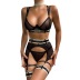 sling wrap chest high waist Transparent solid color mesh underwear four-piece set NSHLN136884