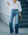 single-breasted holes high-waisted straight-leg wide-leg jeans NSCXY136898