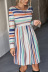 long sleeved round neck high waist striped dress NSLNZ136901