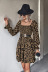 long-sleeved square neck high waist short leopard print dress NSLNZ136902