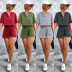 zipper solid color hooded casual short sleeve loose top and shorts suit NSLNZ136908