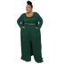 plus size leisure high waist long sleeve solid color top and pant three-piece suit NSLNW136918