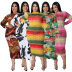 plus size print tight long sleeve round neck high wiast long dress NSLNW136920
