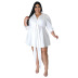 Plus Size long sleeve Lace-Up lapel short Solid Color Shirt Dress NSLNW136921