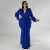 plus size V-neck high waist slim long sleeve solid color dress NSLNW136923
