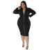 plus size zipper solid color perspective stitching slim long sleeve dress NSLNW136924