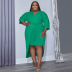 plus size V-neck lace-up long sleeve solid color dress NSLNW136929