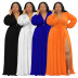 plus size long sleeve v neck high waist lace-up split solid color dress NSLNW136936