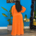vestido de color sólido dividido con cordones de cintura alta con cuello en v de manga larga de talla grande NSLNW136936