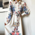 floral printing long-sleeved mid-length shirt dress NSONF136971
