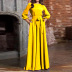 solid color round neck long sleeve bohemian style long dress NSONF136972
