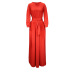 solid color round neck long sleeve bohemian style long dress NSONF136972