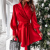 solid color long-sleeved lace up wrap dress NSONF136977