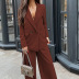 solid color V-neck long sleeve suit jacket and trousers two-piece office wear set NSONF136978