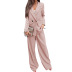 solid color V-neck long sleeve suit jacket and trousers two-piece office wear set NSONF136978