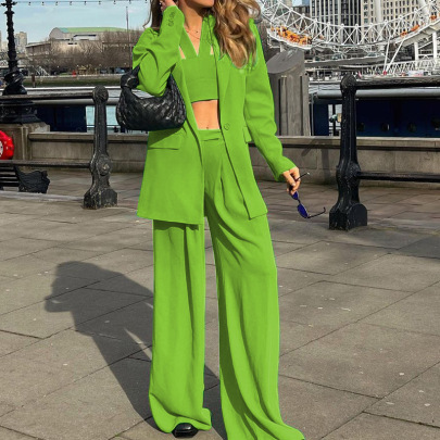Solid Color Long Sleeve Suit Jacket And Pants Office Wear Set NSONF136979