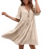 solid color short Sleeve Mid Length V Neck Dress NSYBL136981