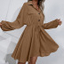 solid color lace waist lapel slim long sleeve dress NSYBL136982