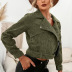 solid color corduroy side zipper long sleeve crop jacket NSYBL136984