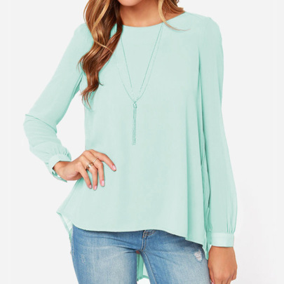 Solid Color Round Neck Loose Long-sleeved Chiffon Shirt NSYBL136988
