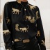 leopard print long-sleeved turtleneck pullover top NSYBL136989