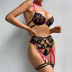 color contrast see-through hollow out four-piece underwear set NSHLN136991