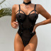 solid color see-through lace underwire slim one-piece underwear with collar  NSHLN136995