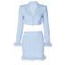 solid color stitching plush long-sleeved V-neck crop jacket and skirt suit NSLKL137001