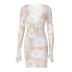 floral/pattern printing deep V-neck stitching lace-up long-sleeved ruffled sheath dress NSLKL137005