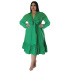plus size Solid Color Tie Bow long Sleeves Loose Ruffle Dress NSLNW137016