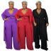 plus size solid color top pants and jacket three-piece set NSLNW137018