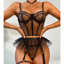 solid color mesh see-through bow underwear set NSSSW137033