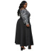 plus size solid color slit skirt single-shoulder printing top two-piece set NSLNW137042