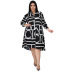 plus size letters printing pleated tunic long sleeve shirt dress NSLNW137048