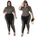 plus size printing short sleeve top and solid color stitching pants two-piece set NSLNW137050