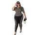 plus size printing short sleeve top and solid color stitching pants two-piece set NSLNW137050