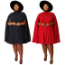plus size solid color Trumpet Sleeve Loose Pleated Large Skirt dress NSLNW137052