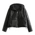 solid color PU leather loose drawstring hooded cotton jacket NSYXB137057